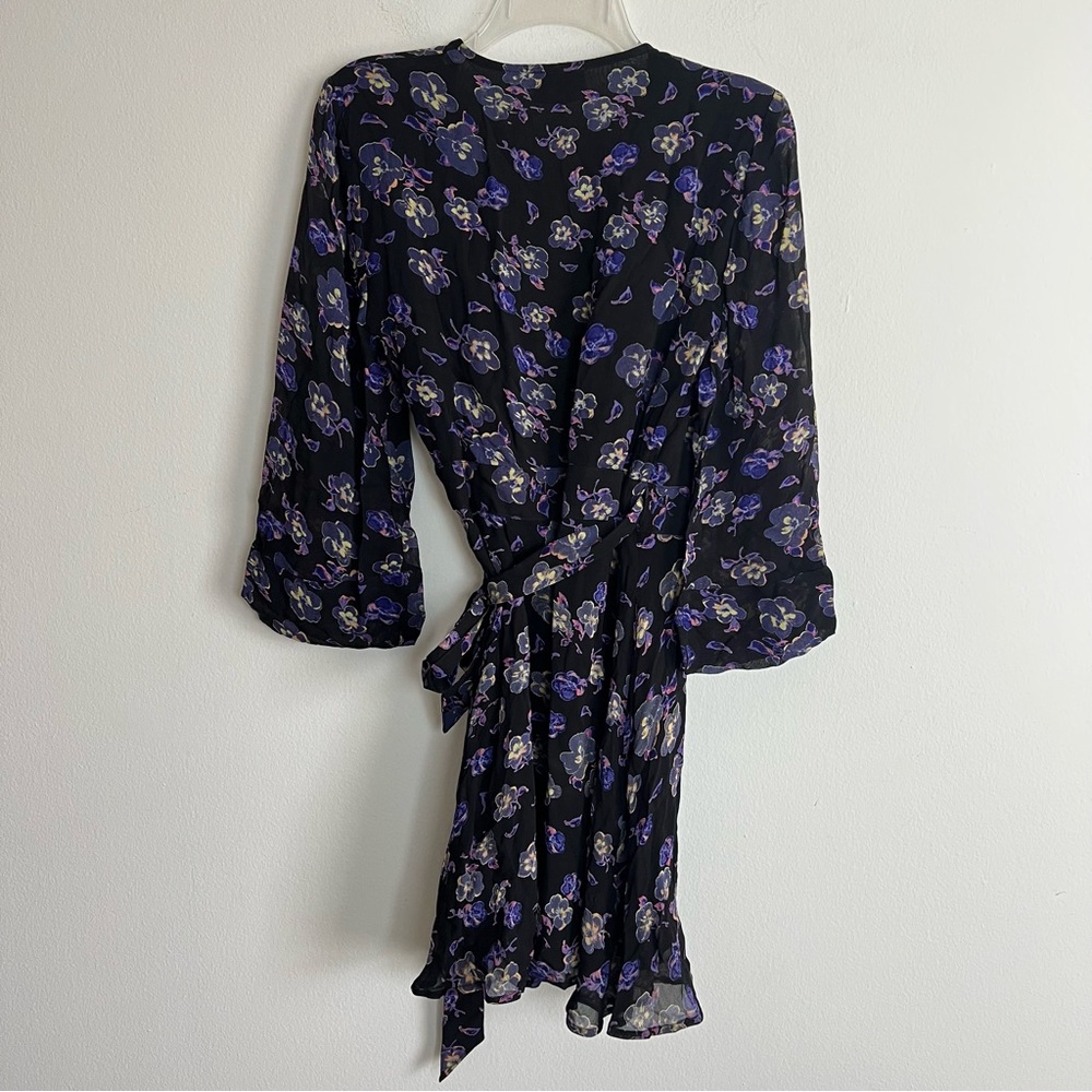 NWT Ganni Floral Print Georgette Wrap Puff Dress - Picture 10 of 13